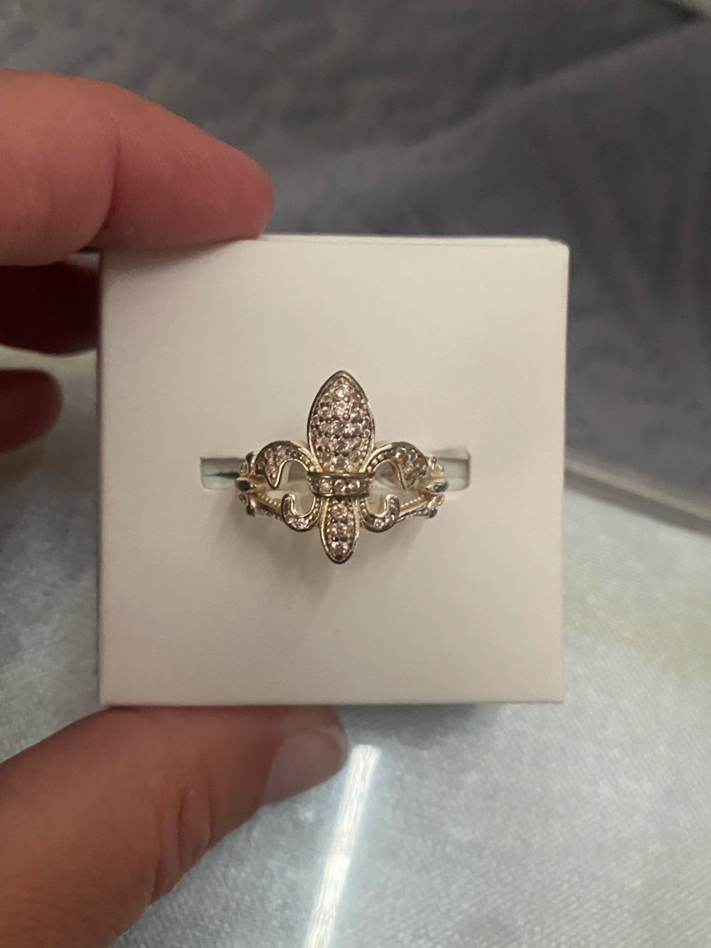 Pave Fleur-de-Lis Ring in Silver Tone